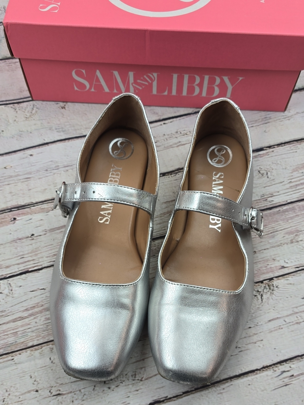 Sam & Libby Metallic Silver Mary Jane Flats